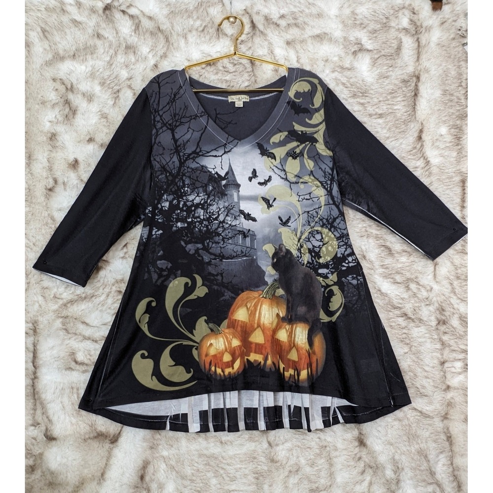 Halloween Tunic 1X Top A-line lightweight sweater knit - pleats in the back